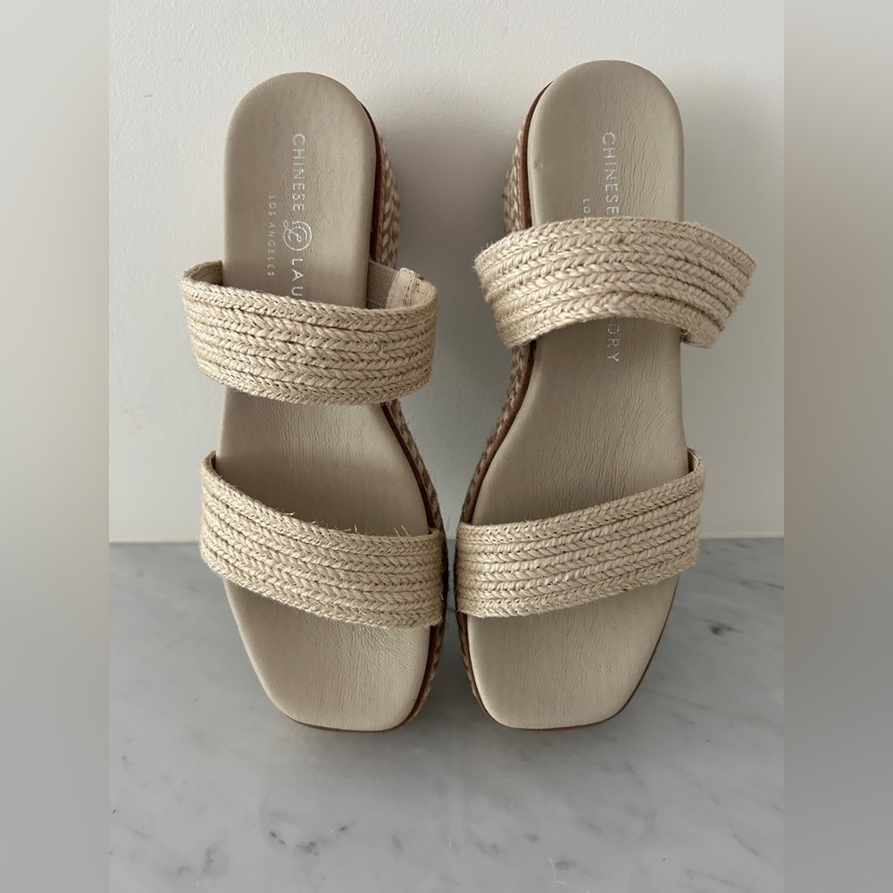 Women’s Beige Braided Platform Slide Sandals - Picture 7 of 11